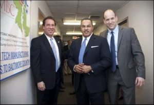 Baltimore County Executive Kevin Kamenetz, UMBC President Dr. Freeman Hrabowski and Potomac Photonics President and CEO Mike Adelstein